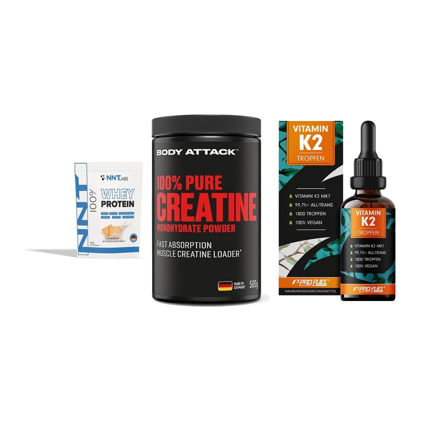 Einsteiger-Set: NNT Whey + Body Attack 100% + ProFuel Vitamin – alle enthaltenen Artikel