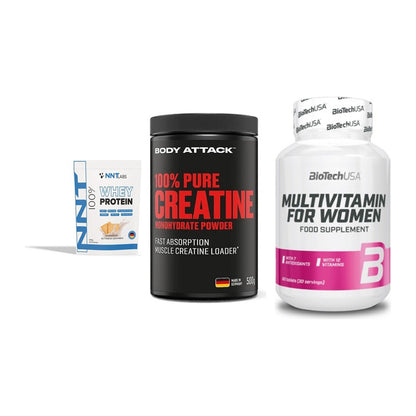 Einsteiger-Set: NNT Whey + Body Attack 100% + BioTech Multivit – alle enthaltenen Artikel