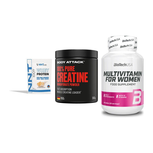 Einsteiger-Set: NNT Whey + Body Attack 100% + BioTech Multivit – alle enthaltenen Artikel