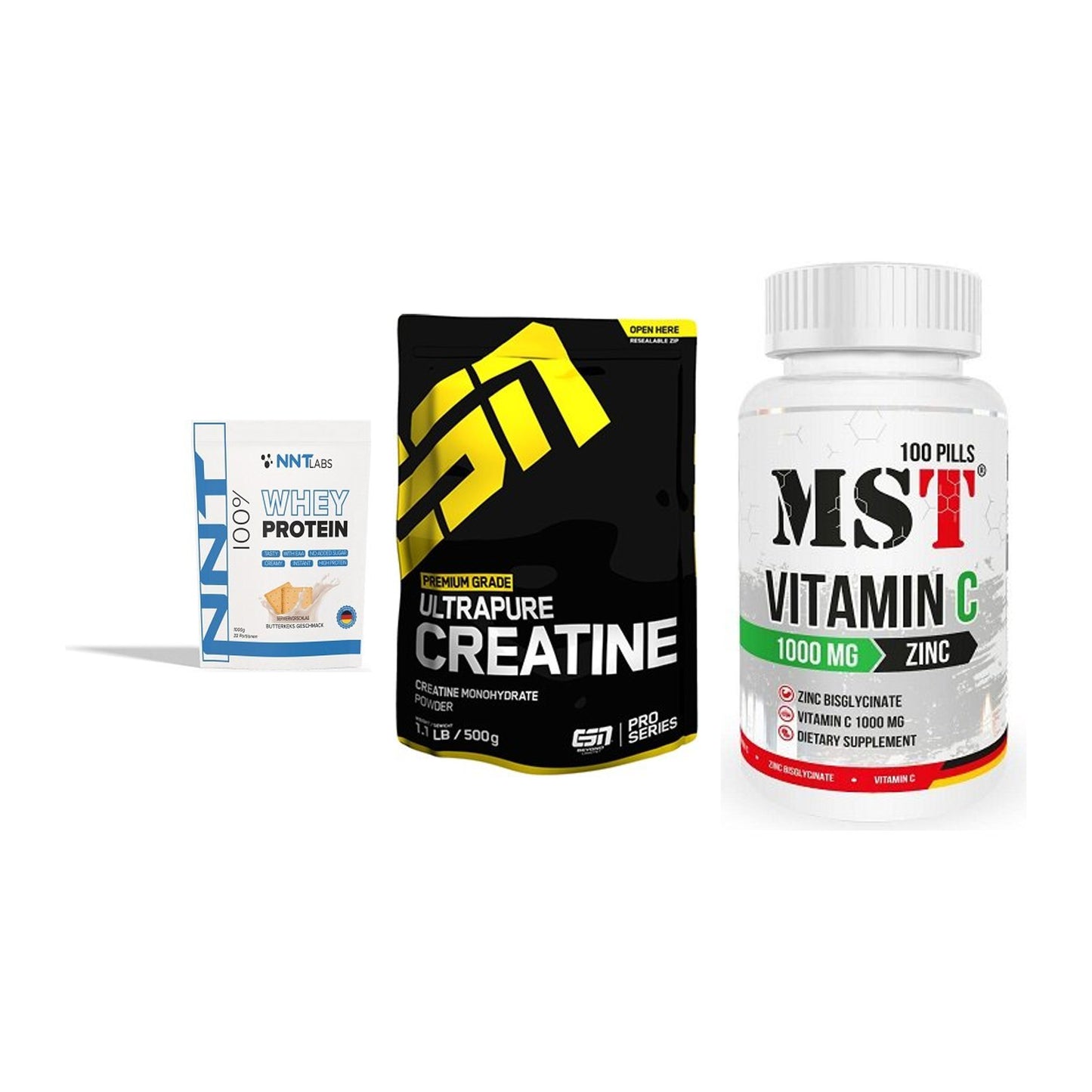 Einsteiger-Set: NNT Whey + ESN Ultrapure + MST Vitamin C – alle enthaltenen Artikel