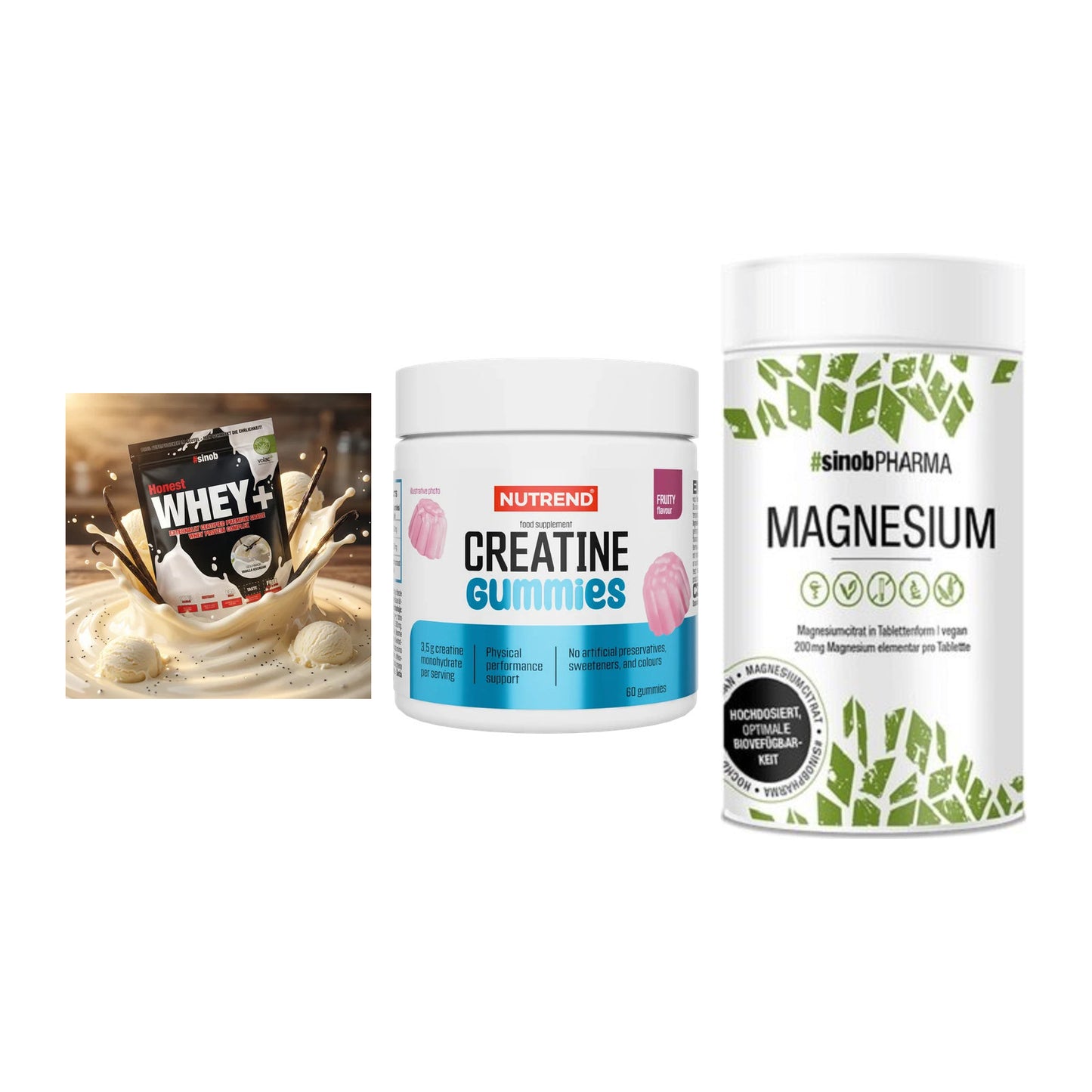 Einsteiger-Set: Sinob Honest + Nutrend Creatine + Sinob Magnesium – alle enthaltenen Artikel