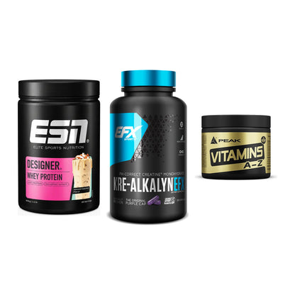 Einsteiger-Set: ESN Designer + EFX Kre-Alkalyn + Peak Vitamin A-Z – alle enthaltenen Artikel