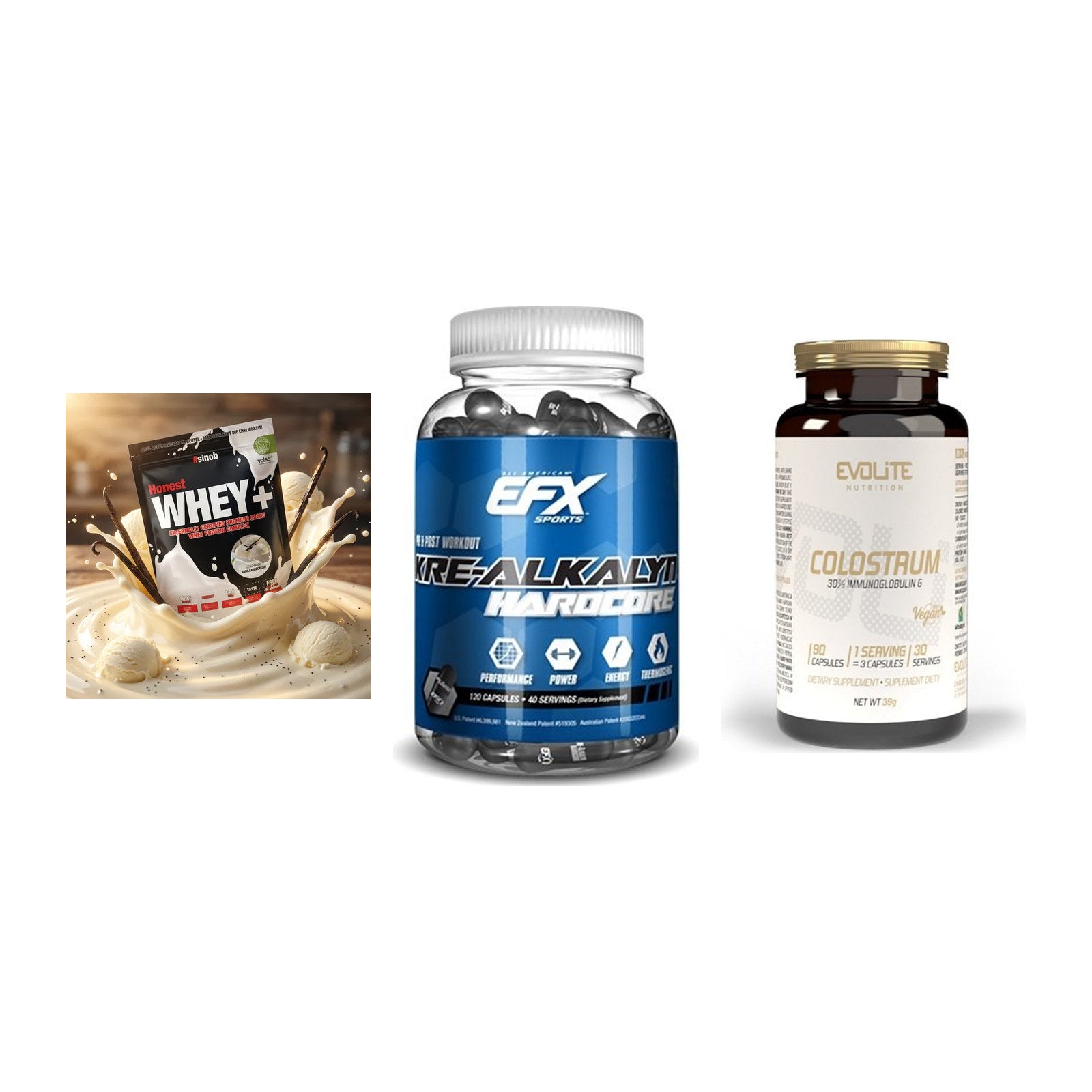 Einsteiger-Set: Sinob Honest + EFX Kre-Alkalyn + Evolite Nutritio – alle enthaltenen Artikel
