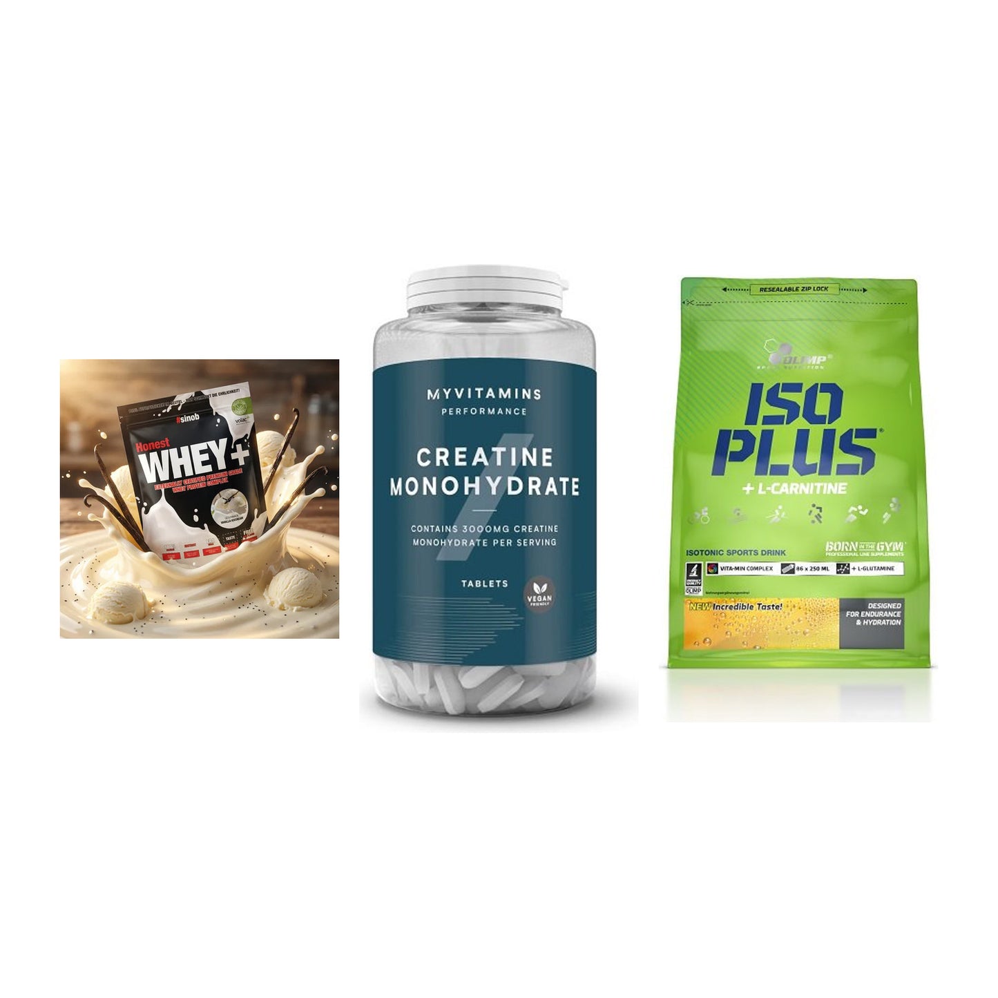 Einsteiger-Set: Sinob Honest + MyProtein + Olimp Iso Plus – alle enthaltenen Artikel