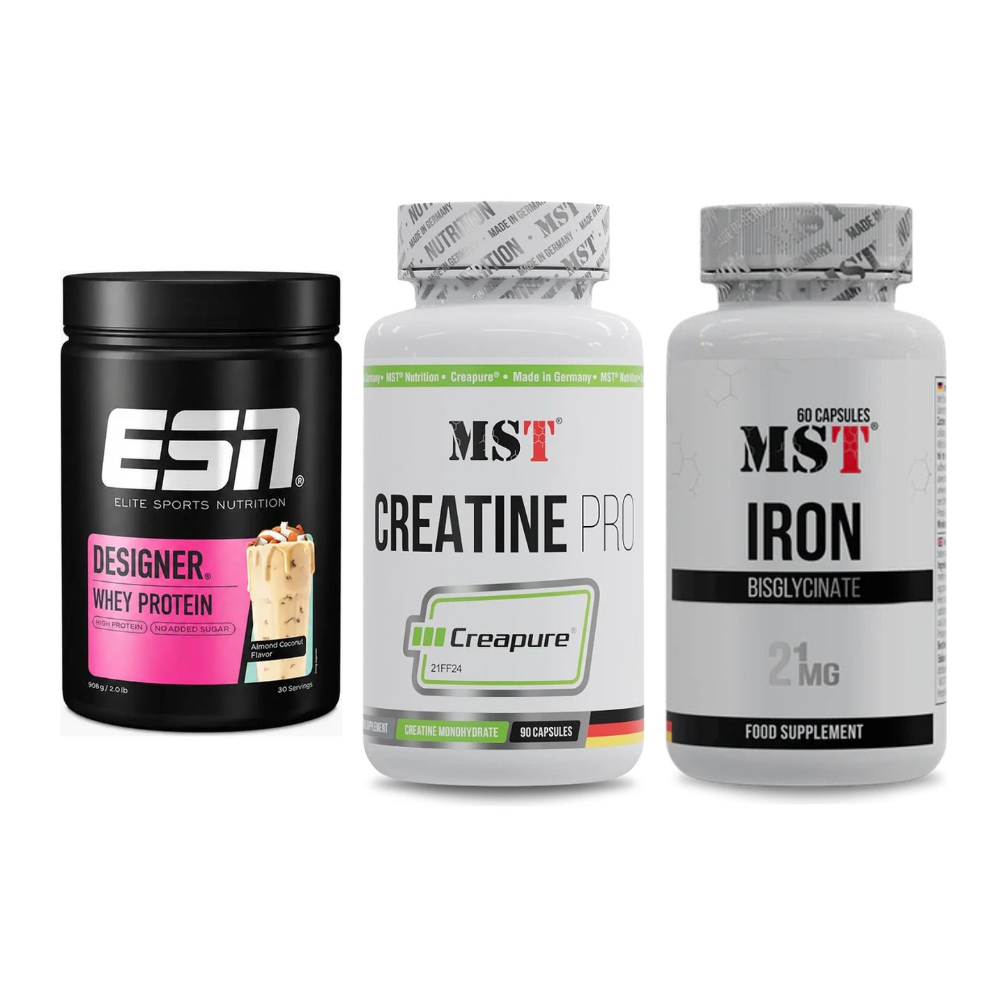 Einsteiger-Set: ESN Designer + MST Creatine Pro + MST Iron Bisglyc – alle enthaltenen Artikel