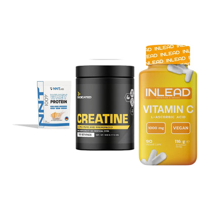 Einsteiger-Set: NNT Whey + Dedicated Creatine + INLEAD Vitamin C – alle enthaltenen Artikel