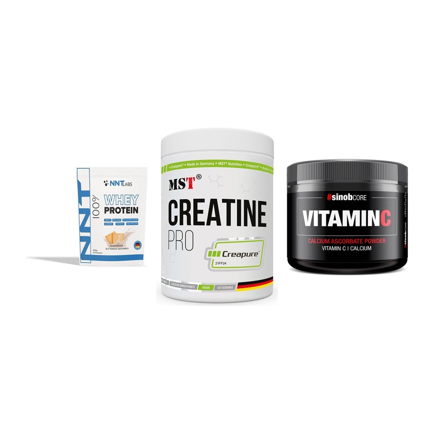 Einsteiger-Set: NNT Whey + MST Creatin Pro + Sinob Vitamin C – alle enthaltenen Artikel