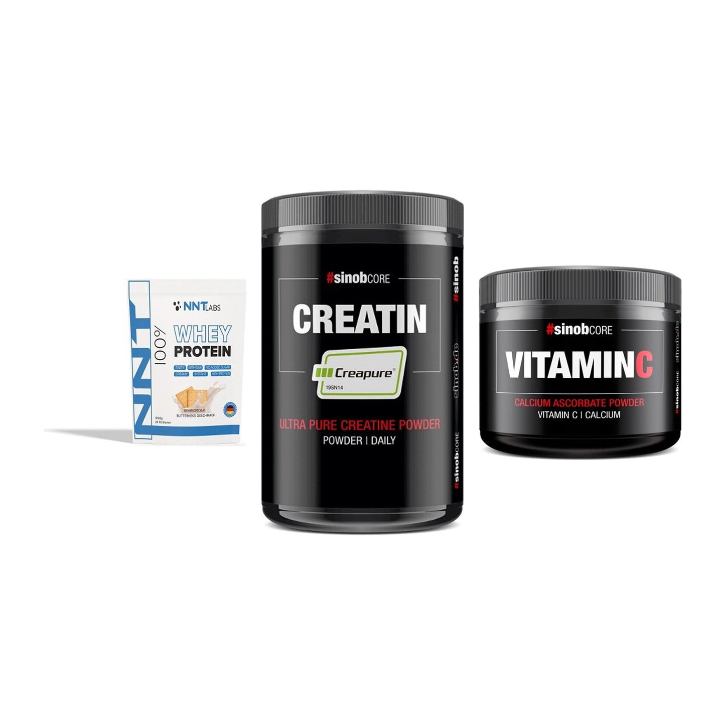 Einsteiger-Set: NNT Whey + Sinob Creatin + Sinob Vitamin C – alle enthaltenen Artikel