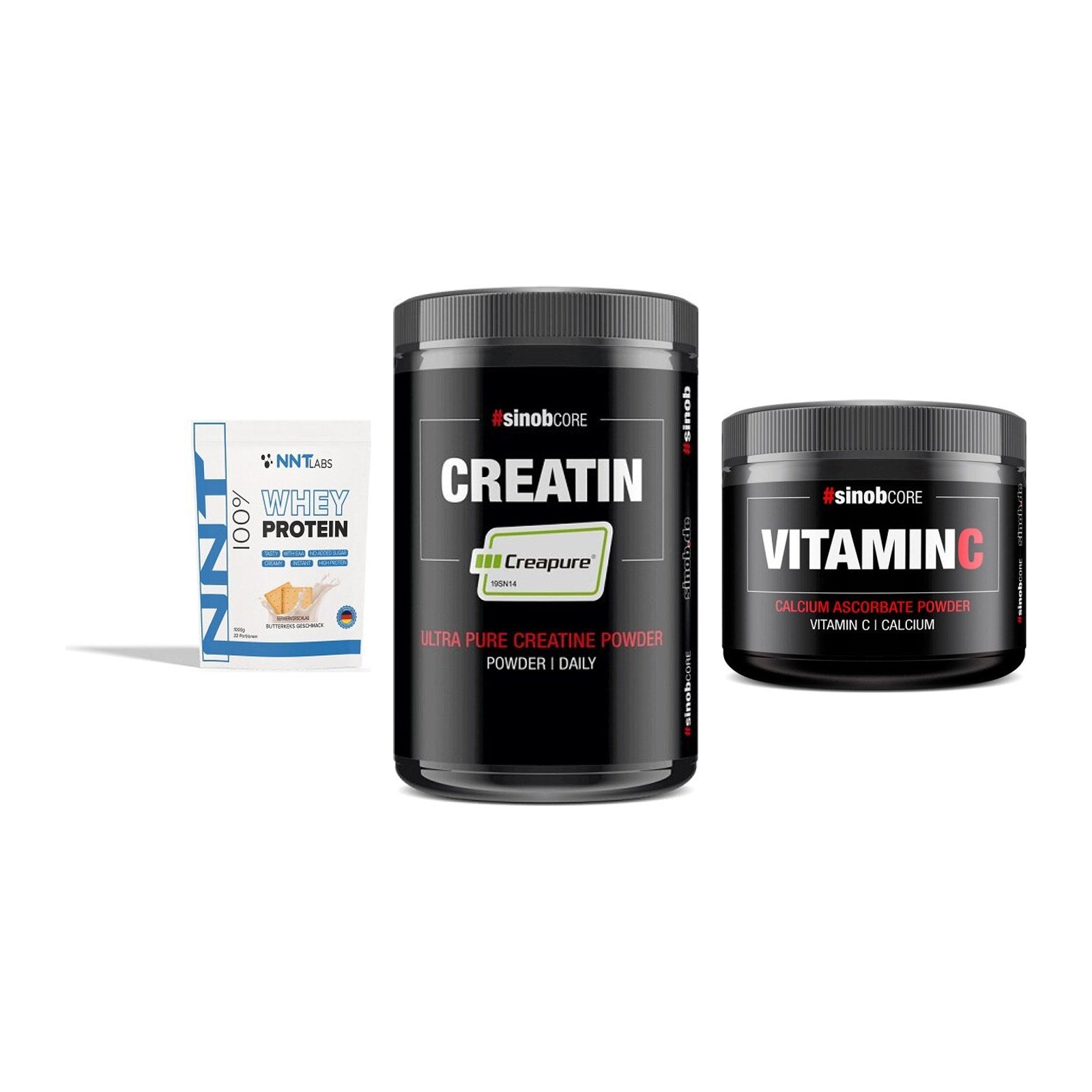 Einsteiger-Set: NNT Whey + Sinob Creatin + Sinob Vitamin C – alle enthaltenen Artikel