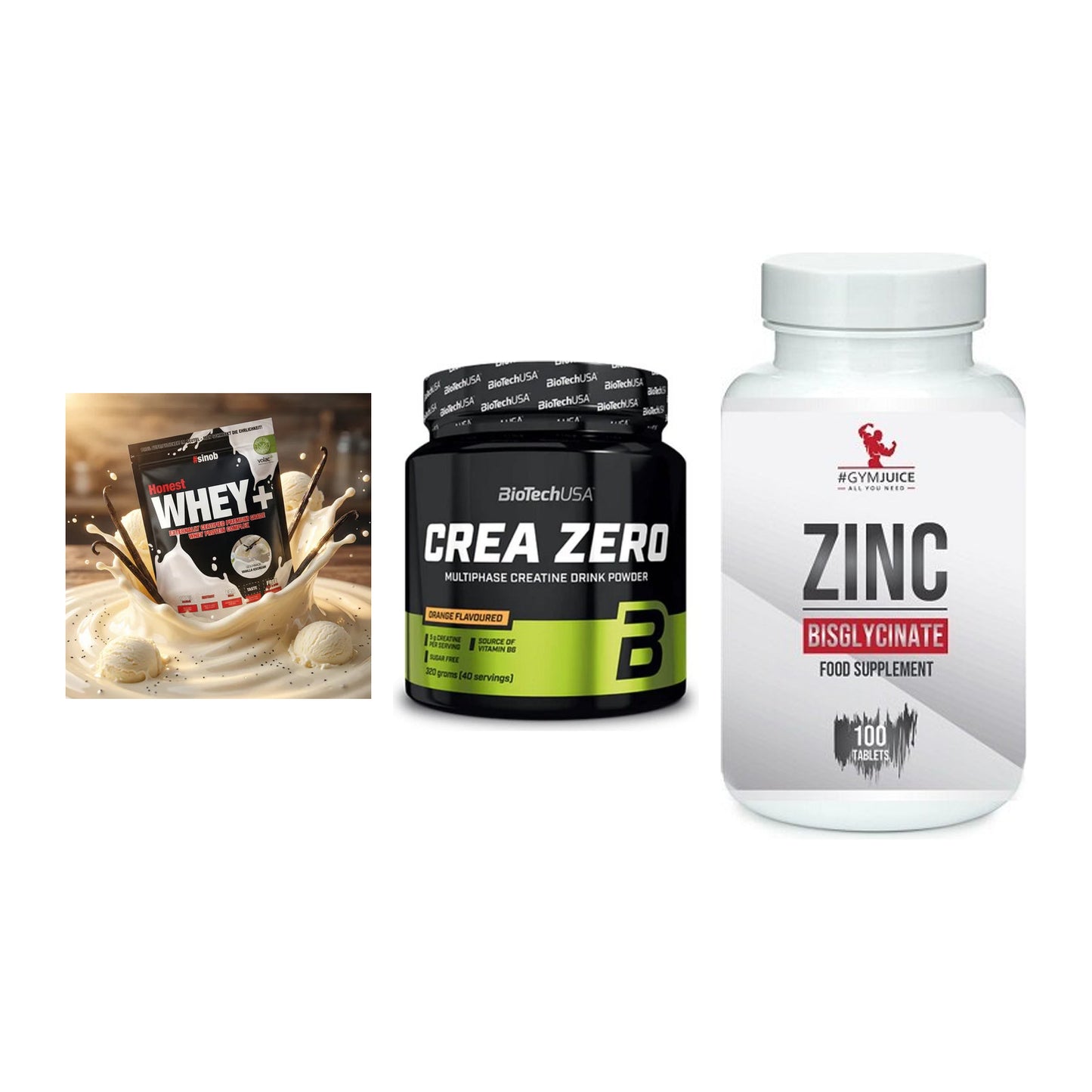 Einsteiger-Set: Sinob Honest + BioTech Crea + #GYMJUICE ZINC – alle enthaltenen Artikel
