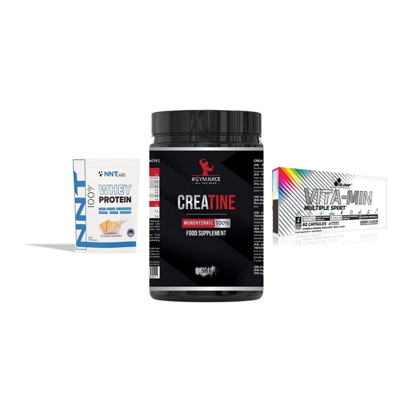 Einsteiger-Set: NNT Whey + #GYMJUICE + Olimp Vita-Min – alle enthaltenen Artikel