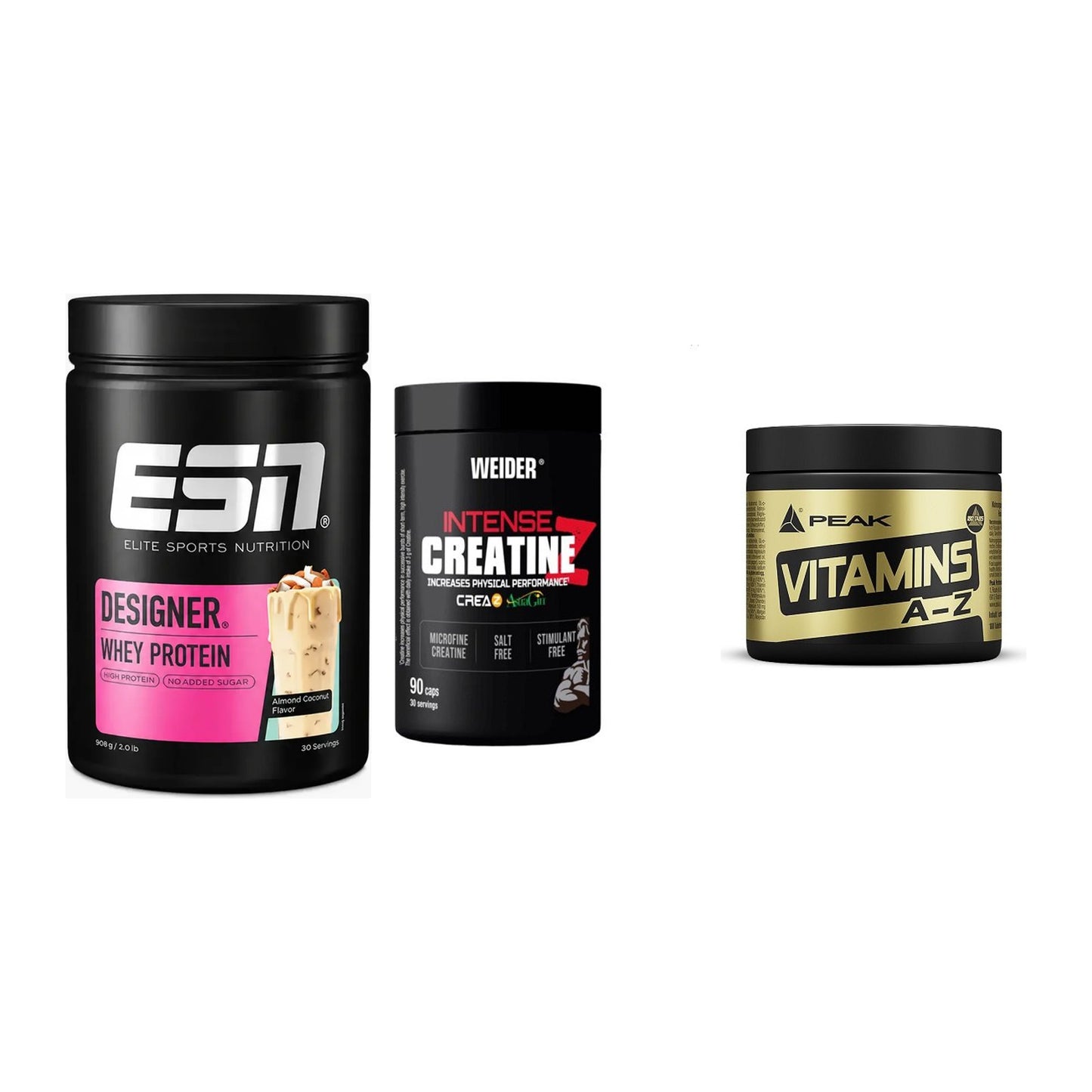 Einsteiger-Set: ESN Designer + Weider Intense + Peak Vitamin A-Z – alle enthaltenen Artikel