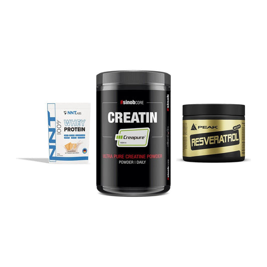Einsteiger-Set: NNT Whey + Sinob Creatin CREAPURE + Peak Resveratrol – alle enthaltenen Artikel