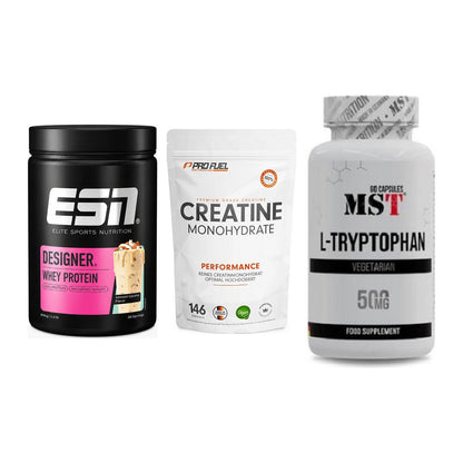 Einsteiger-Set: ESN Designer + ProFuel Creatine + MST Tryptophan – alle enthaltenen Artikel