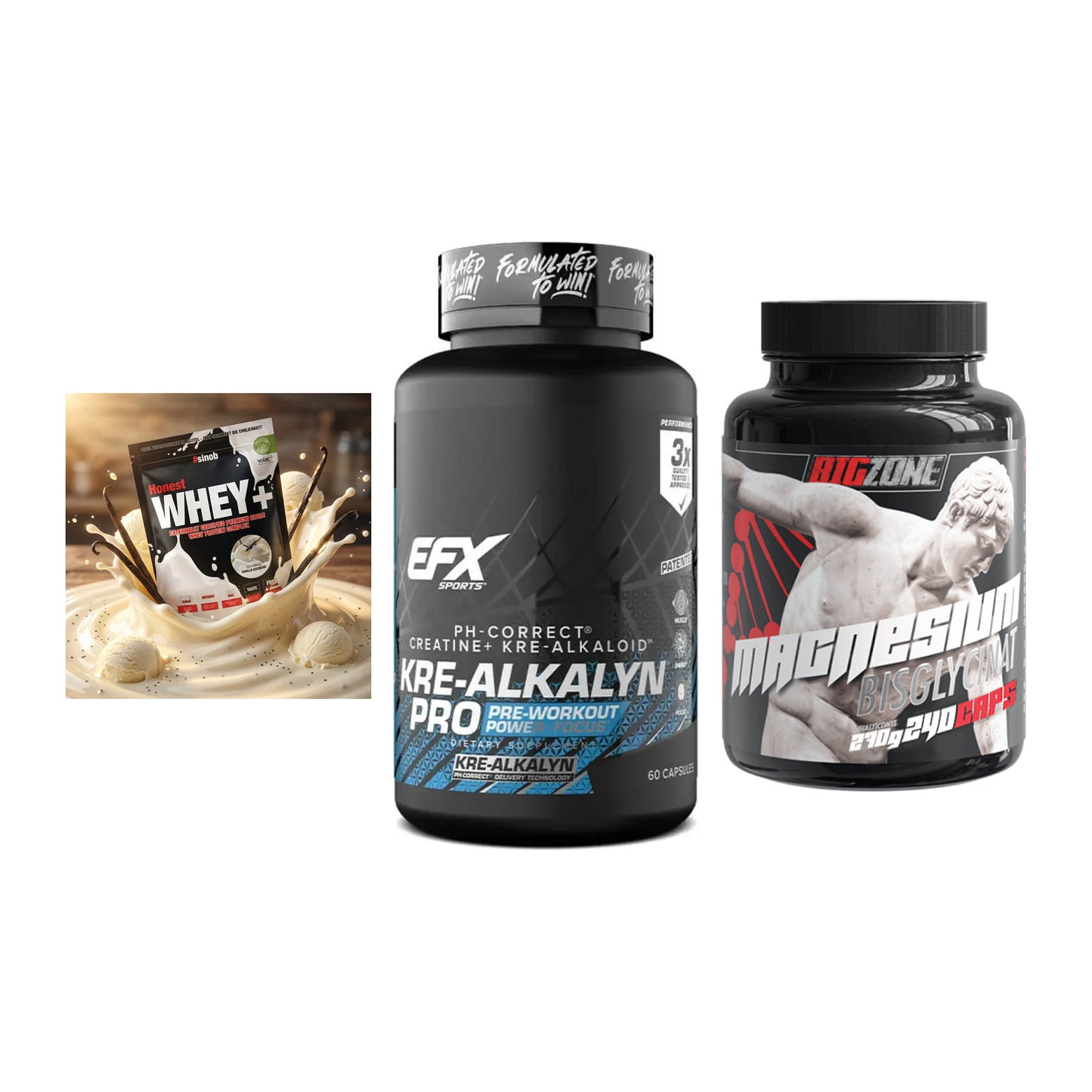Einsteiger-Set: Sinob Honest + EFX Kre-Alkalyn + Big Zone Magnesi – alle enthaltenen Artikel