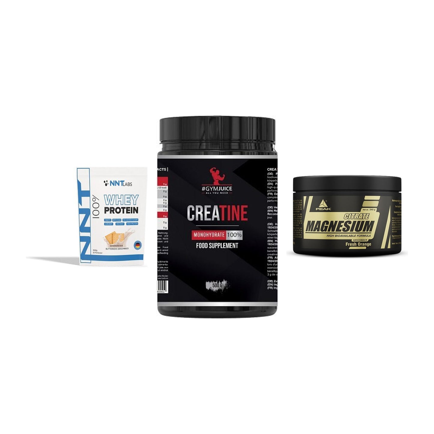 Einsteiger-Set: NNT Whey + #GYMJUICE + Peak Magnesium – alle enthaltenen Artikel