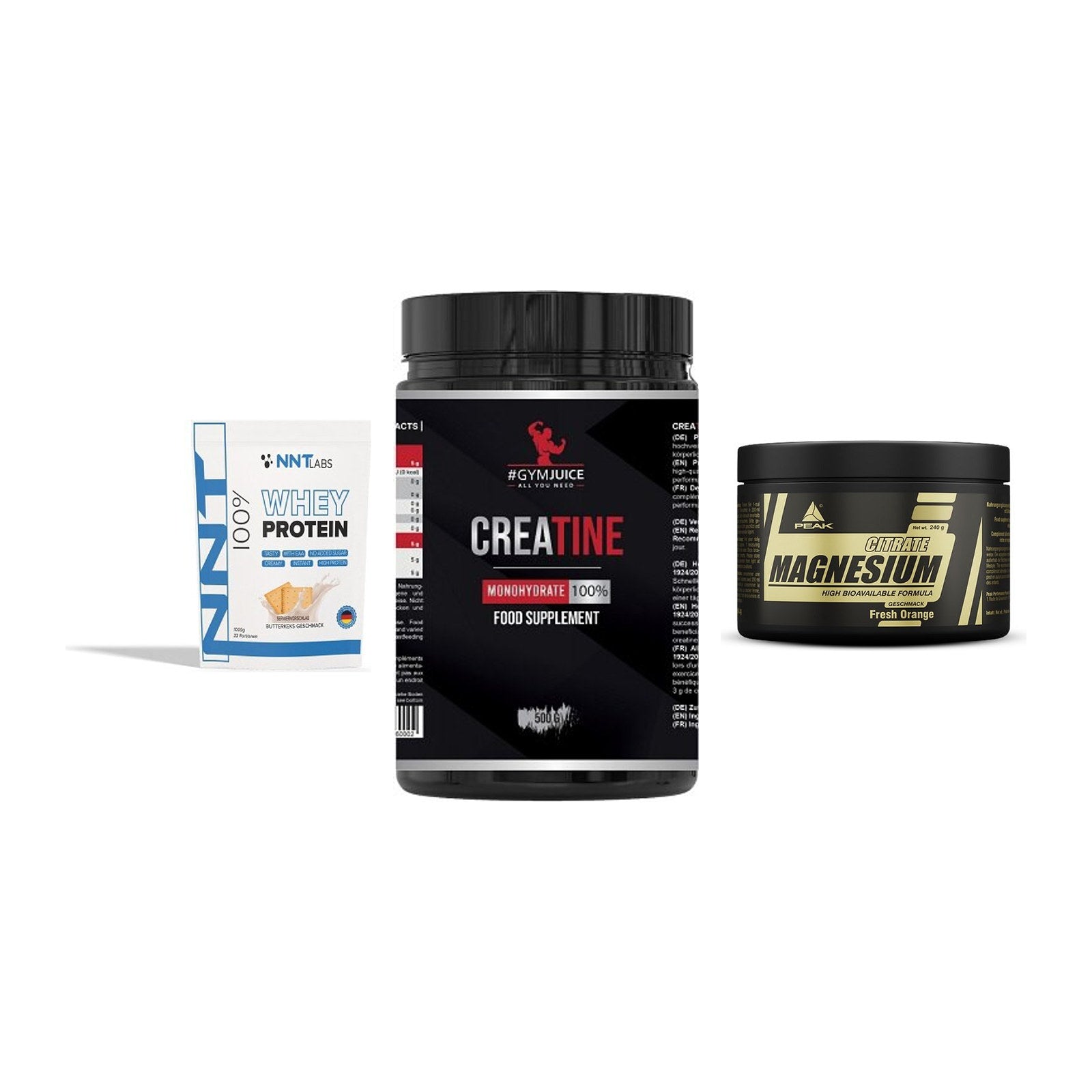 Einsteiger-Set: NNT Whey + #GYMJUICE + Peak Magnesium – alle enthaltenen Artikel