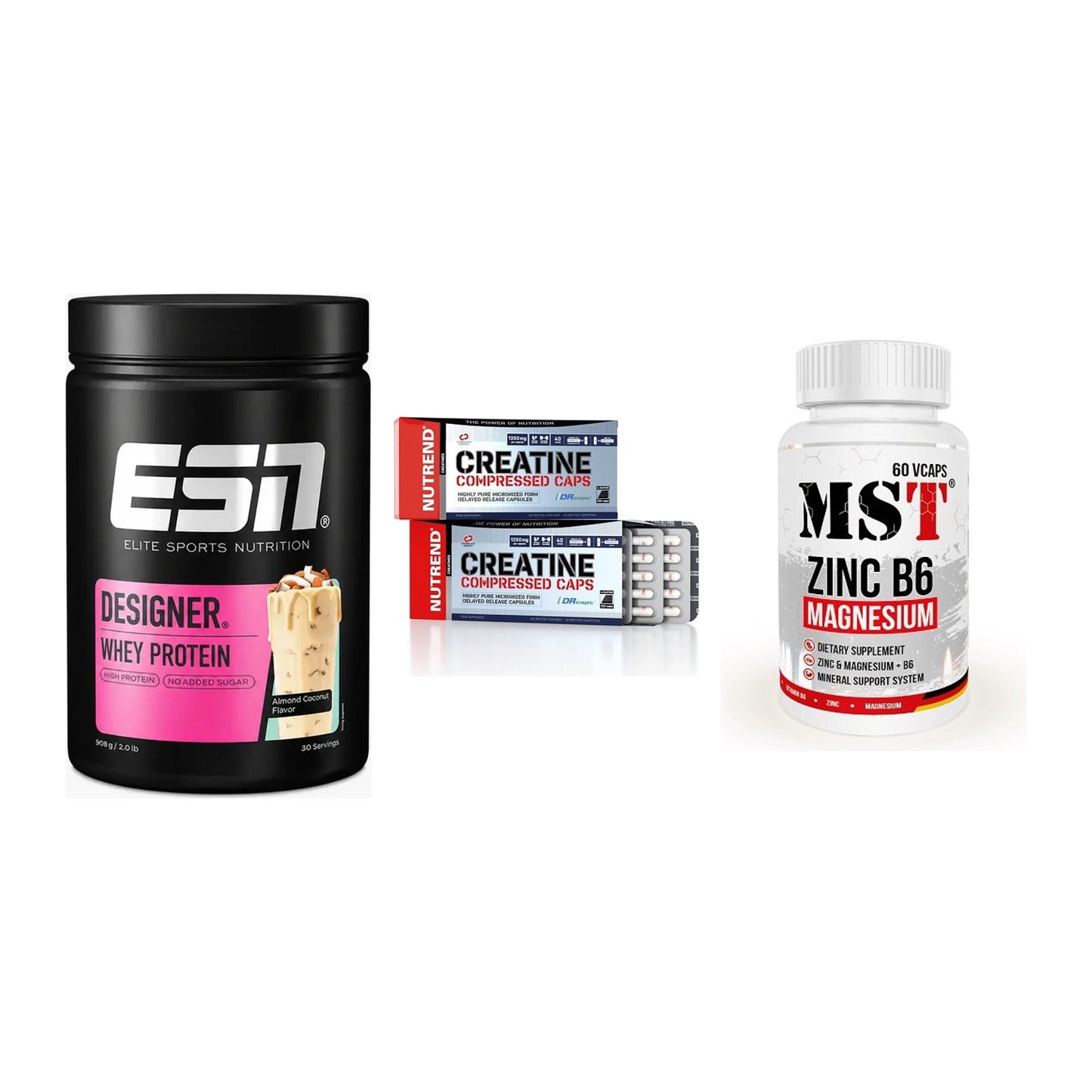 Einsteiger-Set: ESN Designer + Nutrend Creatine + MST Zinc – alle enthaltenen Artikel