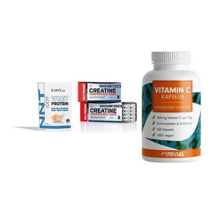 Einsteiger-Set: NNT Whey + Nutrend Creatine + ProFuel Vitamin – alle enthaltenen Artikel