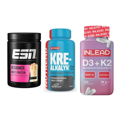 Einsteiger-Set: ESN Designer + Nutrend Kre-Alka + INLEAD Vitamin – alle enthaltenen Artikel