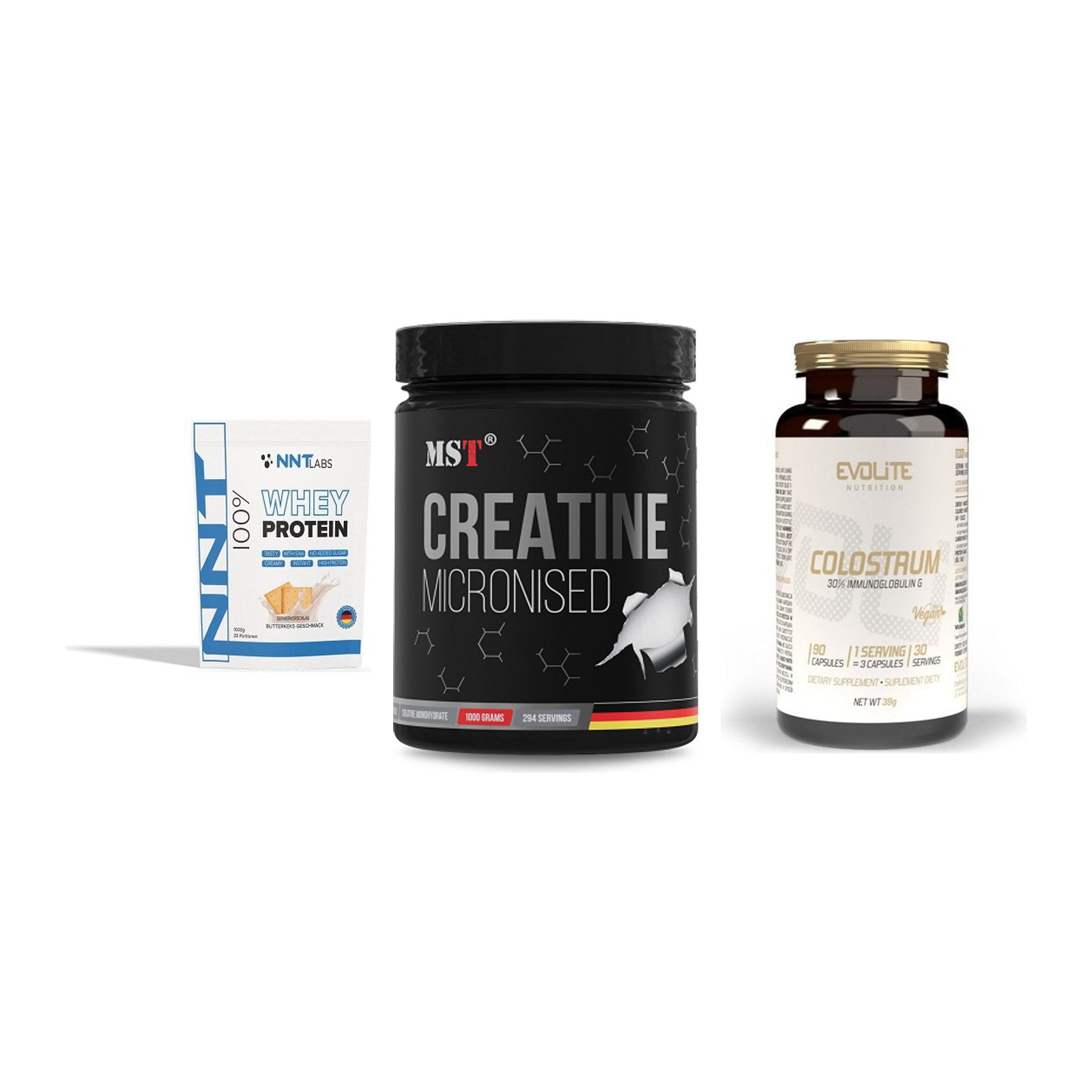 Einsteiger-Set: NNT Whey + MST Creatin + Evolite Nutritio – alle enthaltenen Artikel