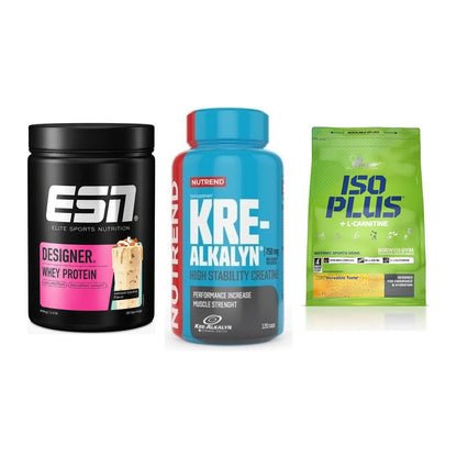 Einsteiger-Set: ESN Designer + Nutrend Kre-Alka + Olimp Iso Plus – alle enthaltenen Artikel