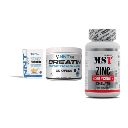 Einsteiger-Set: NNT Whey + NNT Creatin 1000 + MST Zinc Chelate – alle enthaltenen Artikel