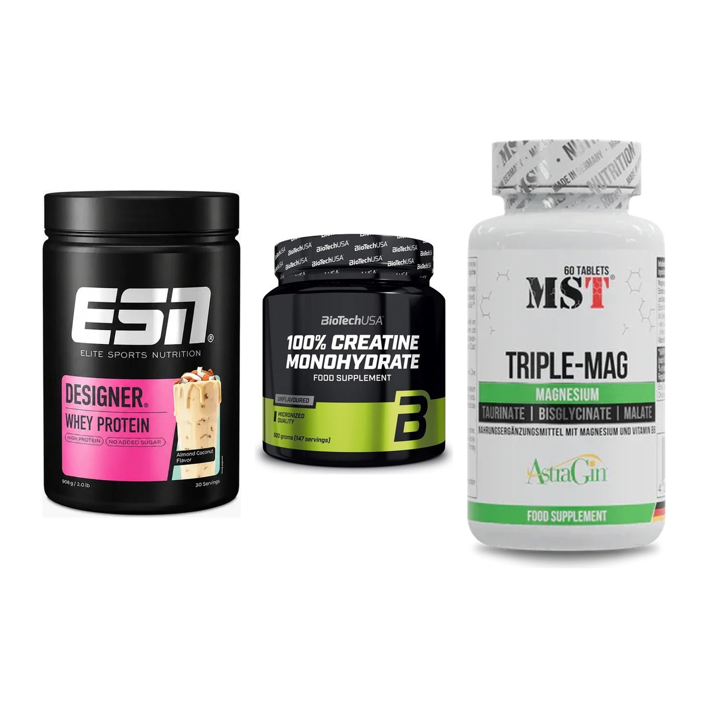 Einsteiger-Set: ESN Designer + BioTech Creatine + MST Tripple Mag – alle enthaltenen Artikel