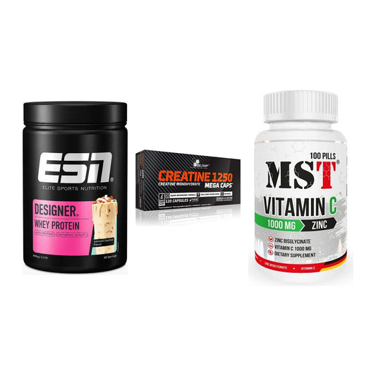 Einsteiger-Set: ESN Designer + Olimp Creatine + MST Vitamin C – alle enthaltenen Artikel