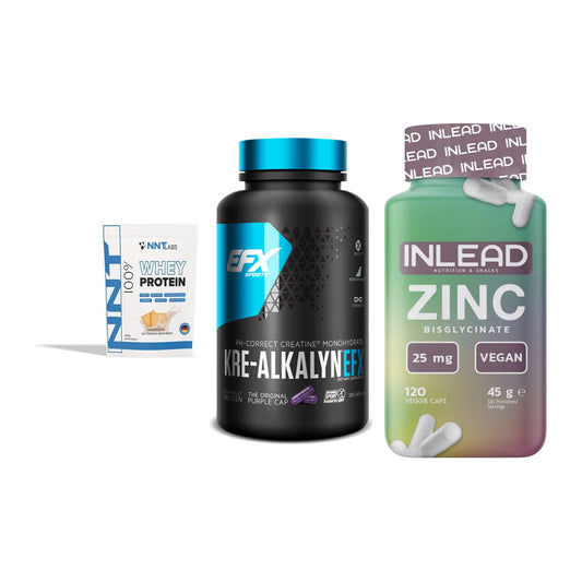 Einsteiger-Set: NNT Whey + EFX Kre-Alkalyn + INLEAD Zink Bisglycinate – alle enthaltenen Artikel