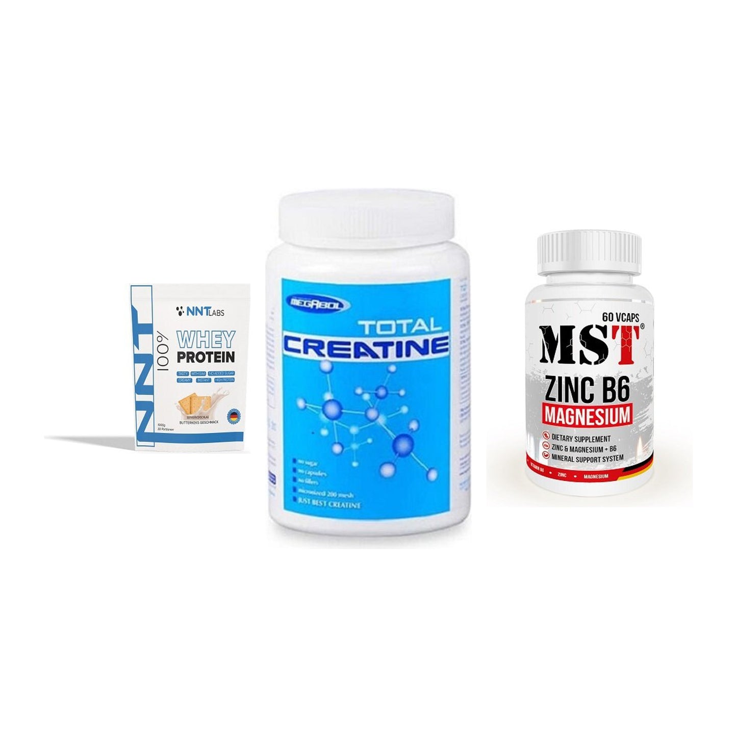 Einsteiger-Set: NNT Whey + Megabol Total + MST Zinc – alle enthaltenen Artikel