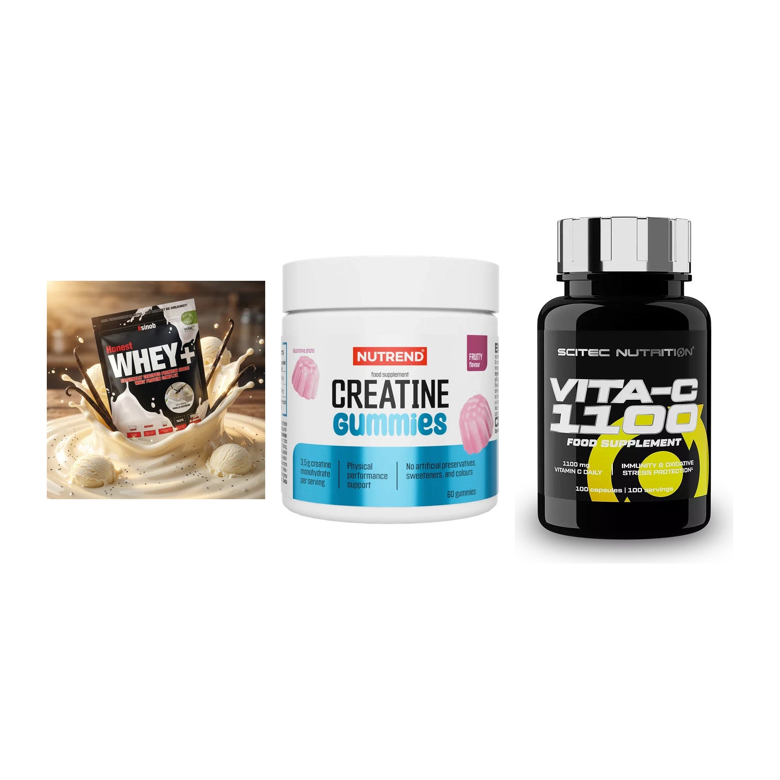 Einsteiger-Set: Sinob Honest + Nutrend Creatine + Scitec Vitamin C – alle enthaltenen Artikel