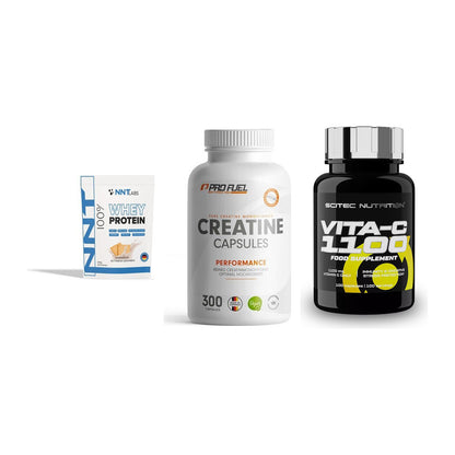 Einsteiger-Set: NNT Whey + ProFuel Creatine + Scitec Vitamin C – alle enthaltenen Artikel