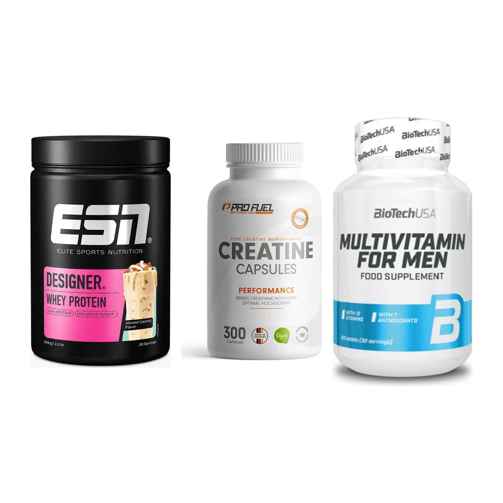 Einsteiger-Set: ESN Designer + ProFuel Creatine + BioTech Multivit – alle enthaltenen Artikel
