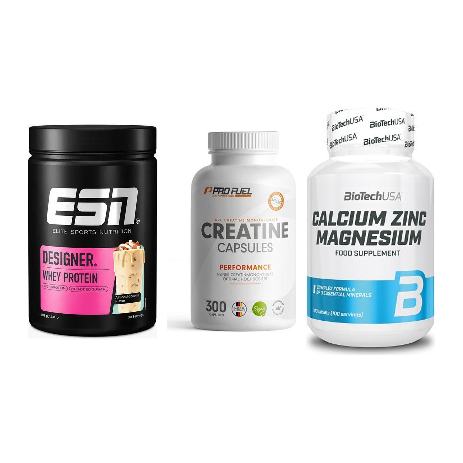 Einsteiger-Set: ESN Designer + ProFuel Creatine + BioTech Calcium – alle enthaltenen Artikel