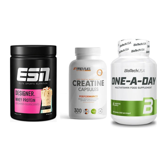 Einsteiger-Set: ESN Designer + ProFuel Creatine + BioTech One A – alle enthaltenen Artikel