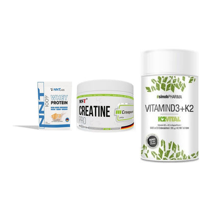 Einsteiger-Set: NNT Whey + MST Creatin Pro + Sinob Vitamin D3 – alle enthaltenen Artikel