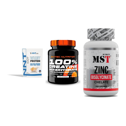 Einsteiger-Set: NNT Whey + Scitec Creatine + MST Zinc Chelate – alle enthaltenen Artikel