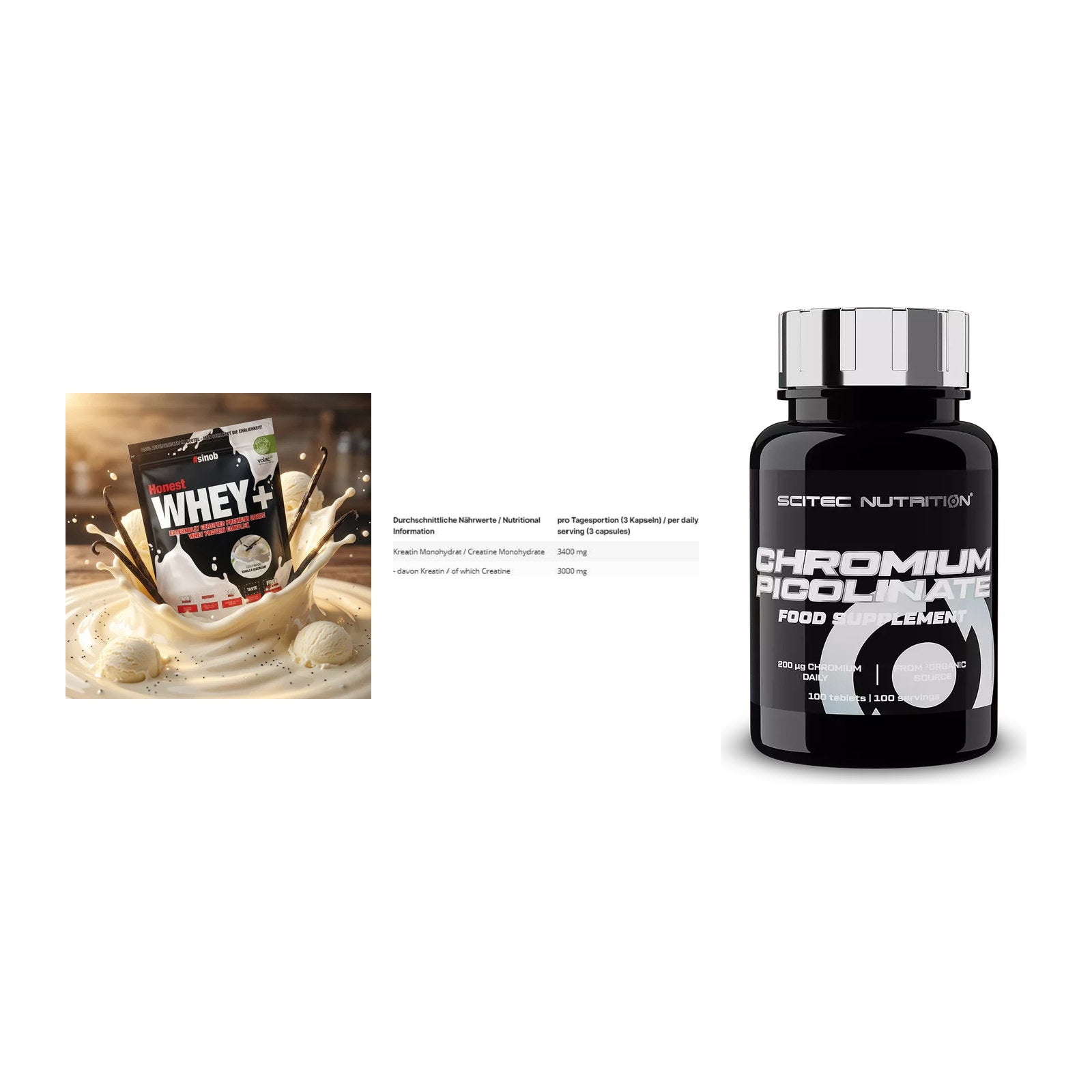 Einsteiger-Set: Sinob Honest + INLEAD Creatine + Scitec Chromium – alle enthaltenen Artikel