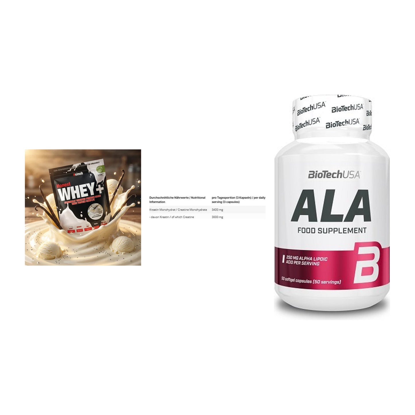 Einsteiger-Set: Sinob Honest + INLEAD Creatine + BioTech ALA – alle enthaltenen Artikel
