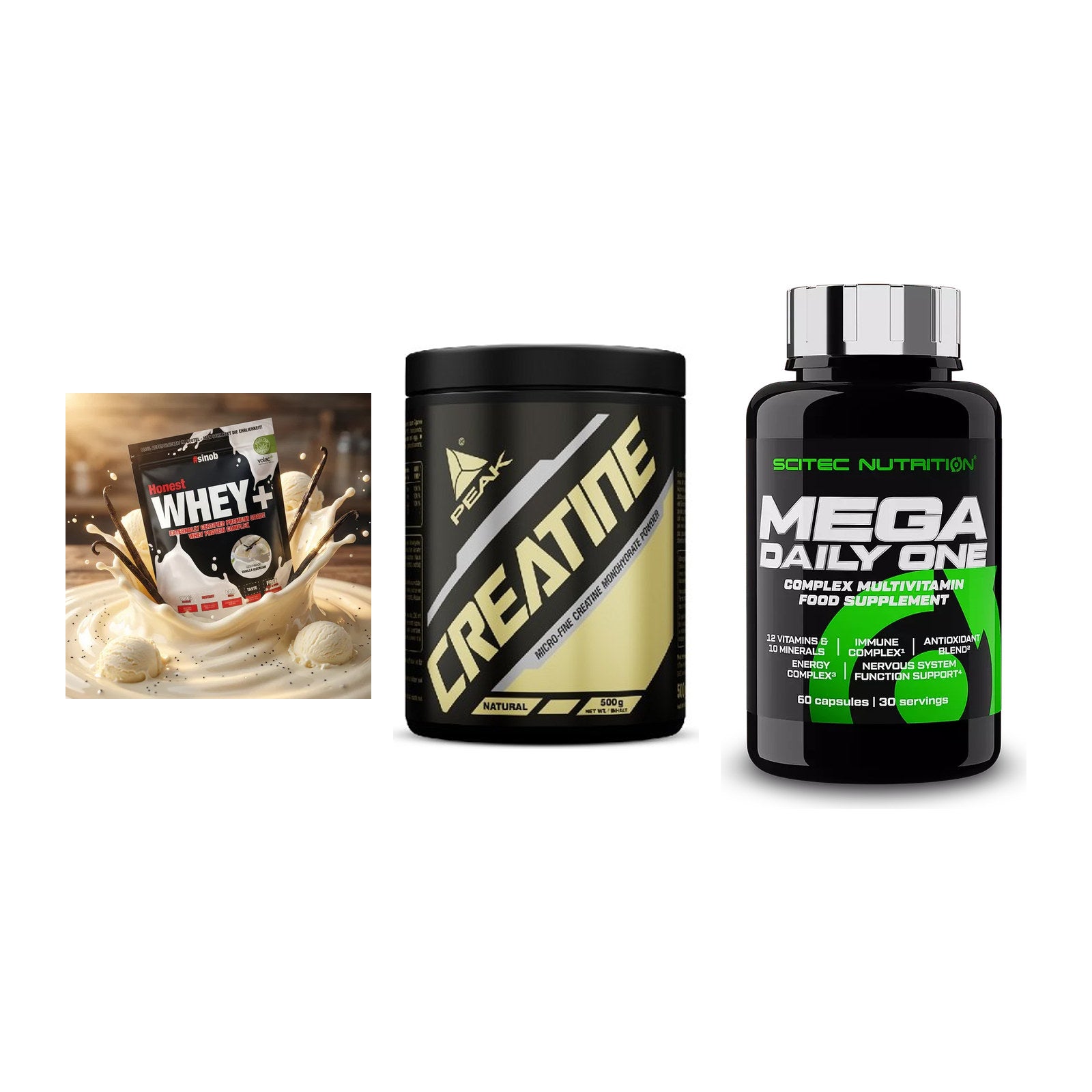 Einsteiger-Set: Sinob Honest + Peak Creatin + Scitec Mega – alle enthaltenen Artikel