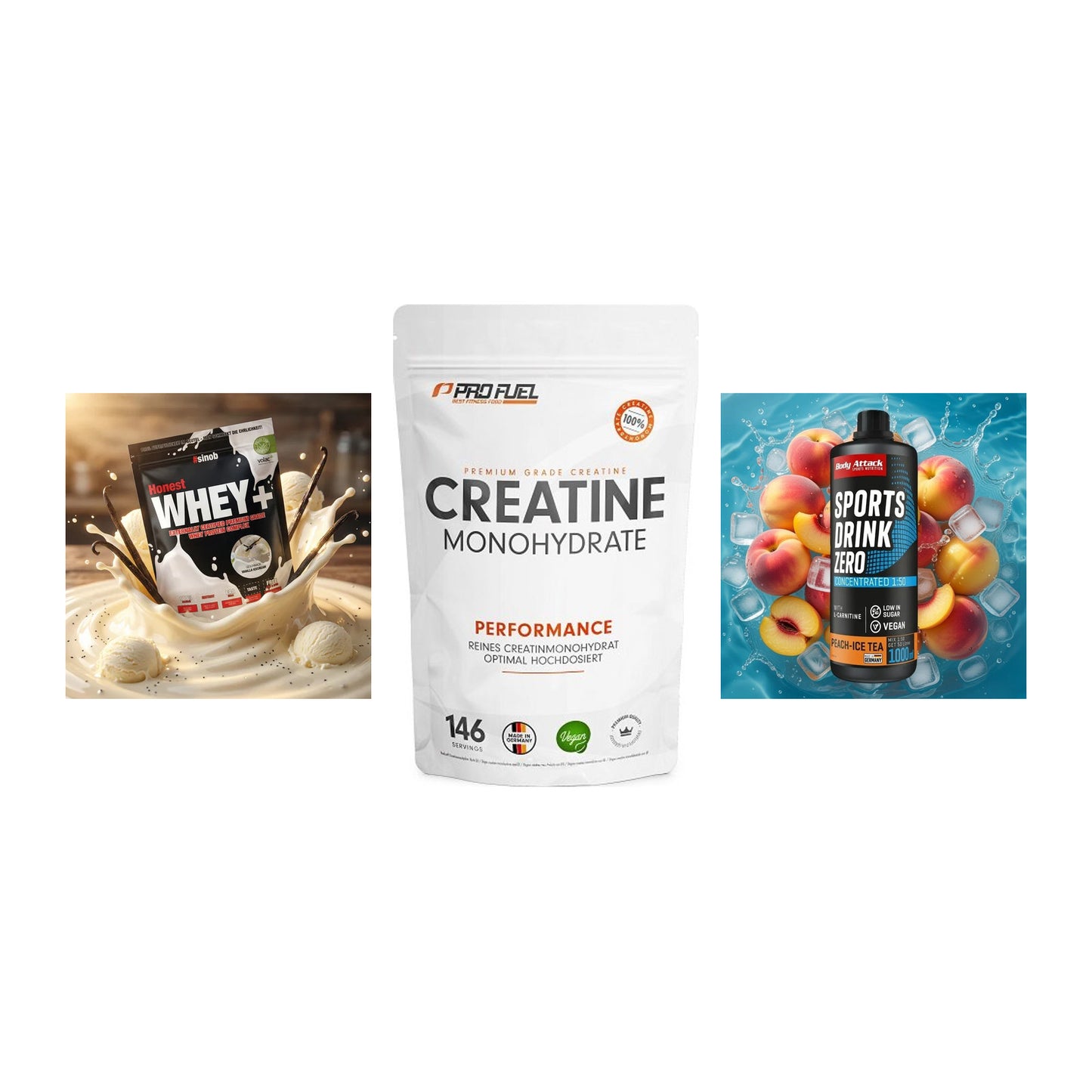 Einsteiger-Set: Sinob Honest + ProFuel Creatine + Body Attack – alle enthaltenen Artikel