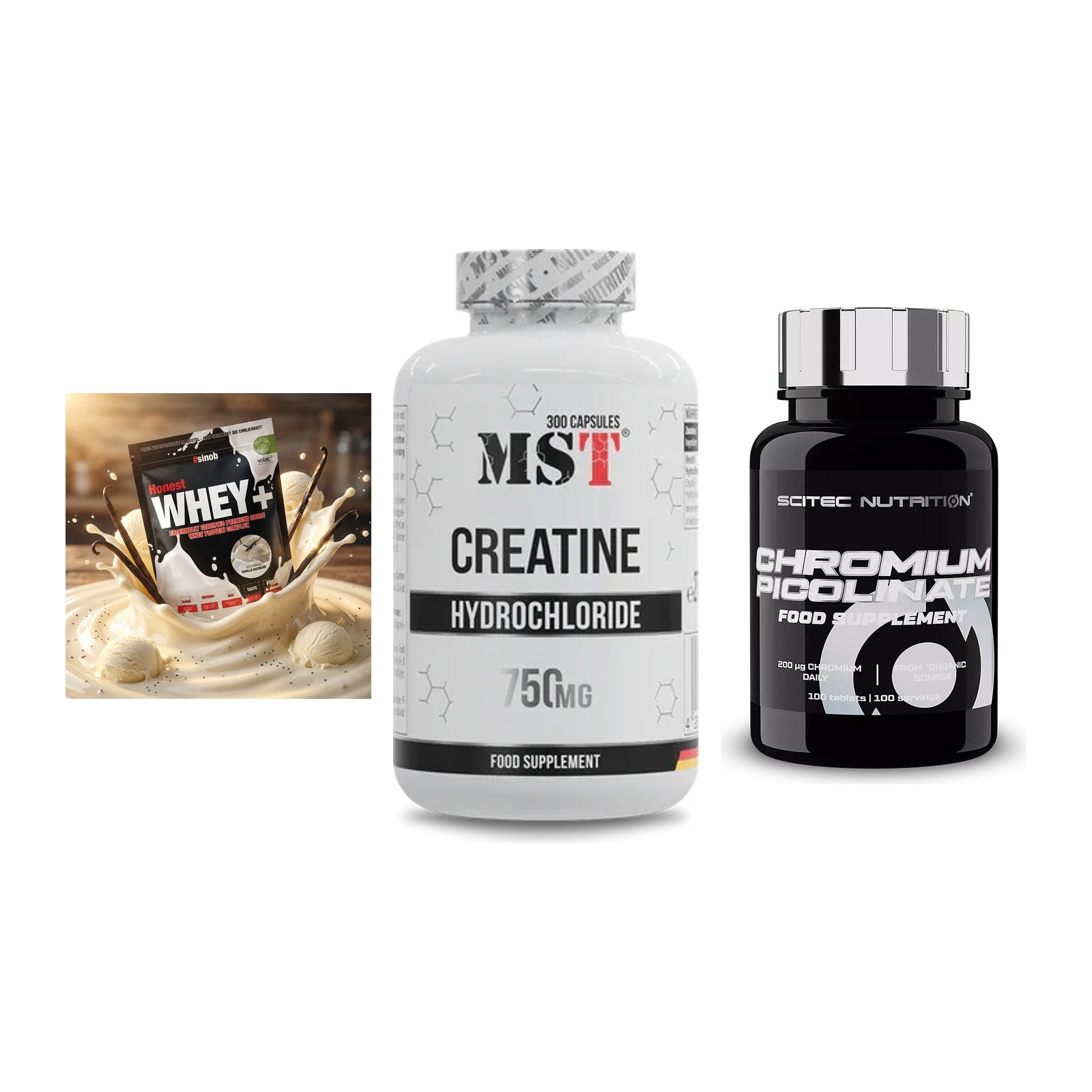 Einsteiger-Set: Sinob Honest + MST Creatine HCL + Scitec Chromium – alle enthaltenen Artikel