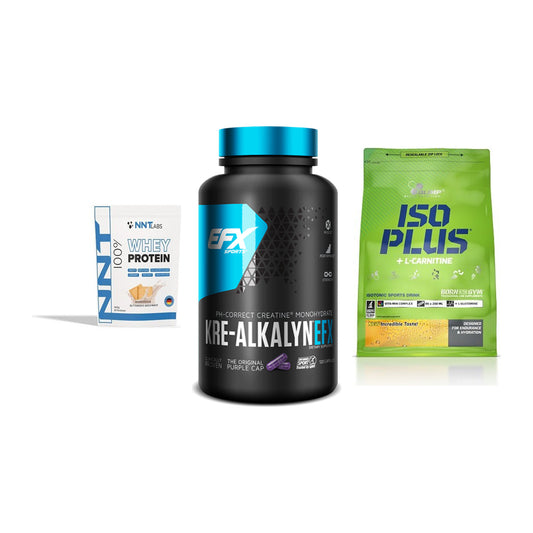 Einsteiger-Set: NNT Whey + EFX Kre-Alkalyn + Olimp Iso Plus – alle enthaltenen Artikel