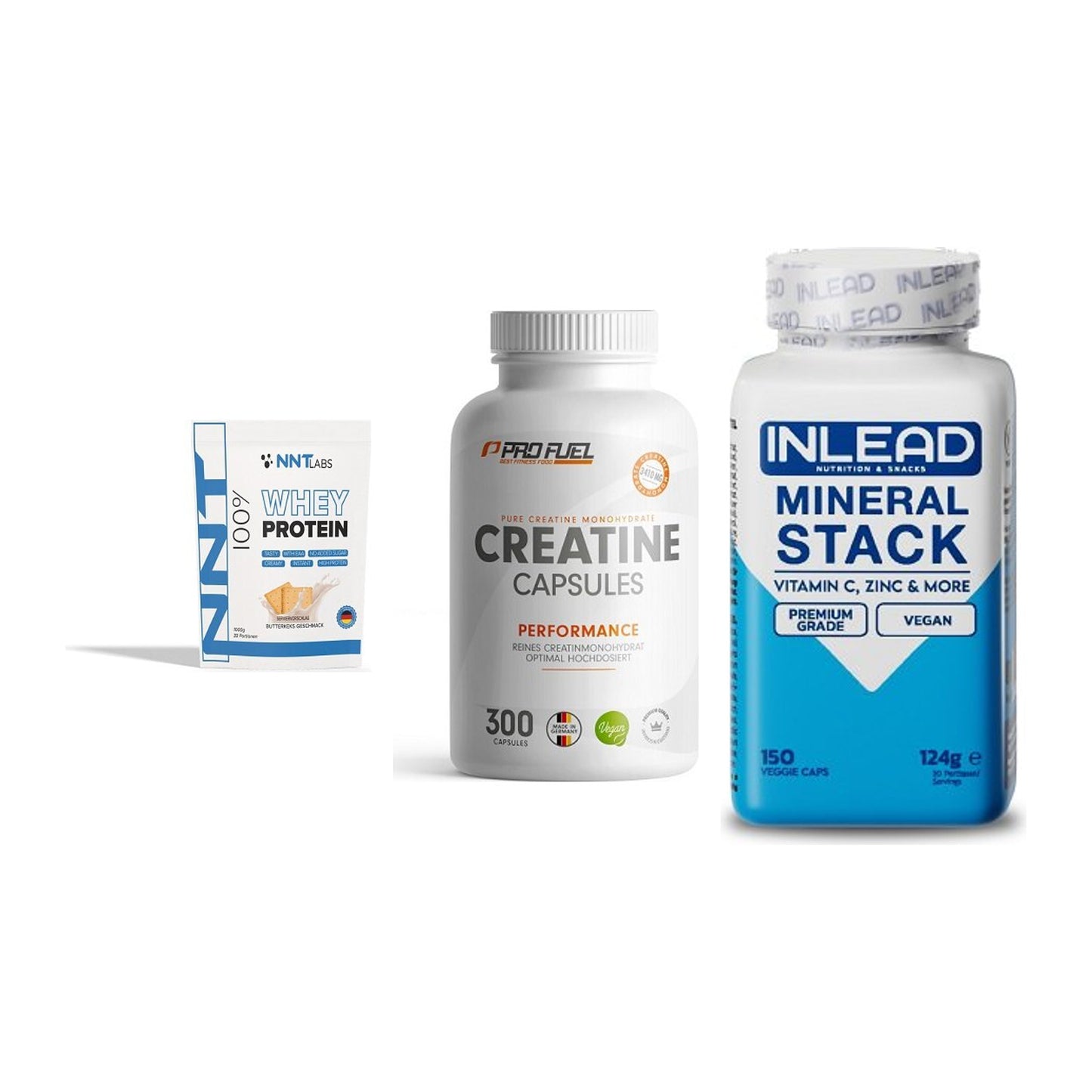 Einsteiger-Set: NNT Whey + ProFuel Creatine + INLEAD Mineral – alle enthaltenen Artikel