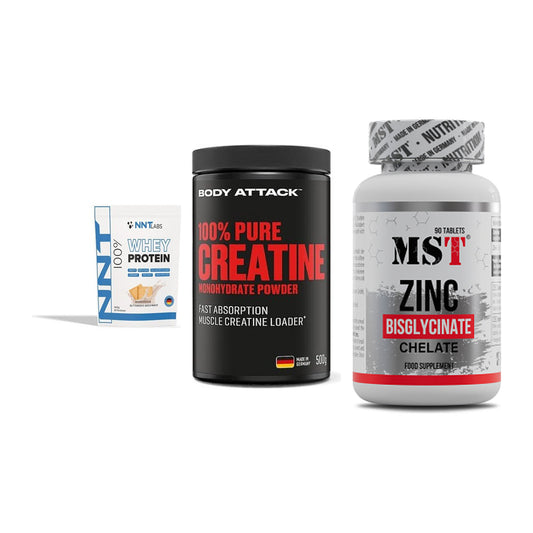 Einsteiger-Set: NNT Whey + Body Attack 100% + MST Zinc Chelate – alle enthaltenen Artikel