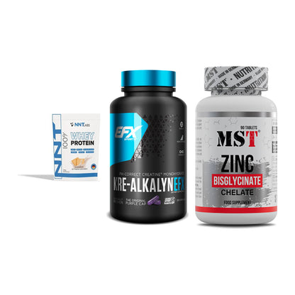Einsteiger-Set: NNT Whey + EFX Kre-Alkalyn + MST Zinc Chelate – alle enthaltenen Artikel