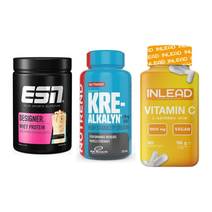 Einsteiger-Set: ESN Designer + Nutrend Kre-Alka + INLEAD Vitamin C – alle enthaltenen Artikel