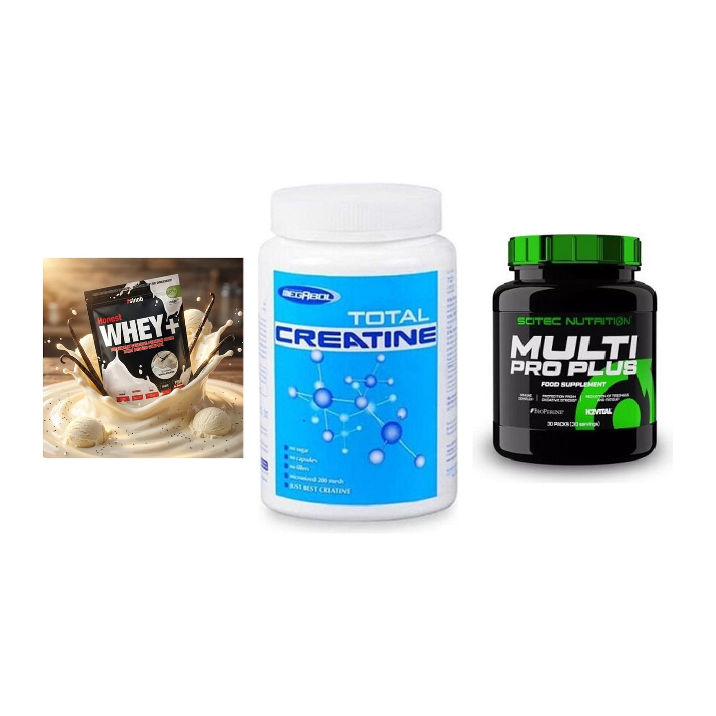 Einsteiger-Set: Sinob Honest + Megabol Total + Scitec Multi Pro – alle enthaltenen Artikel