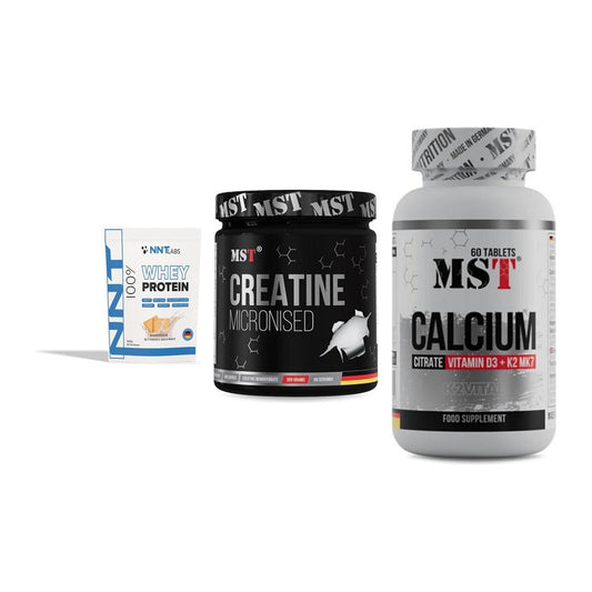 Einsteiger-Set: NNT Whey + MST Creatin + MST Calcium – alle enthaltenen Artikel